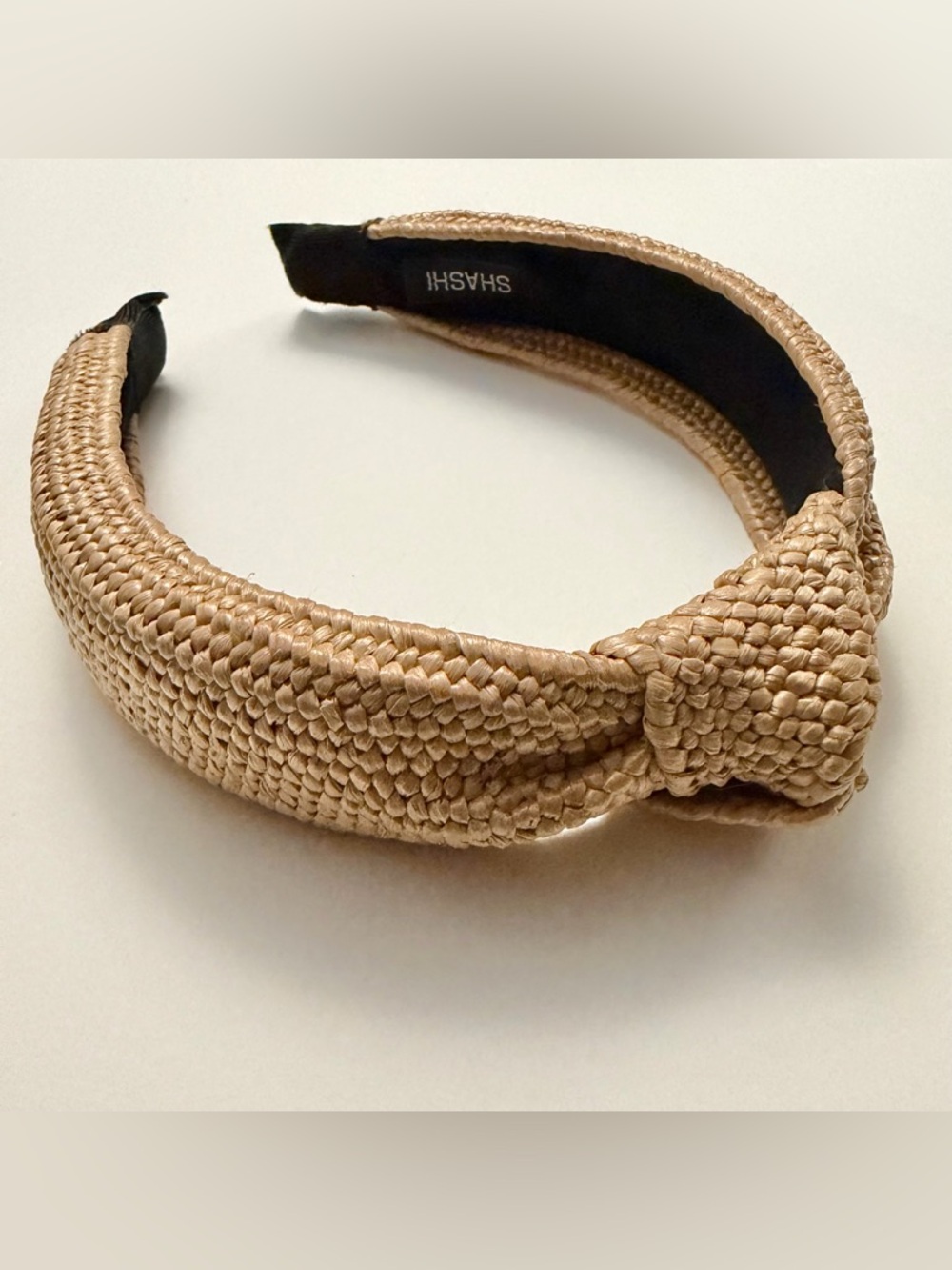 SHASHI Rio Braided Woven Knot Headband in Beige